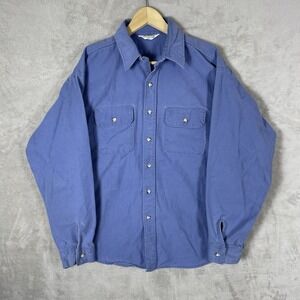 Vtg 70s Five Brother Flannel Shirt Mens XL USA Made Chamois Cloth Baby Blue